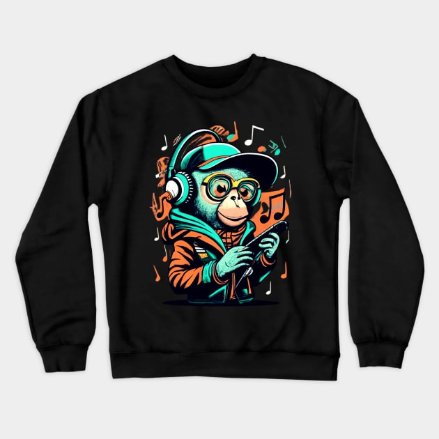 Monkey Music Colourful Musicians Animal Theme Animal Jungle Art Monkey Crewneck Sweatshirt by click2print
